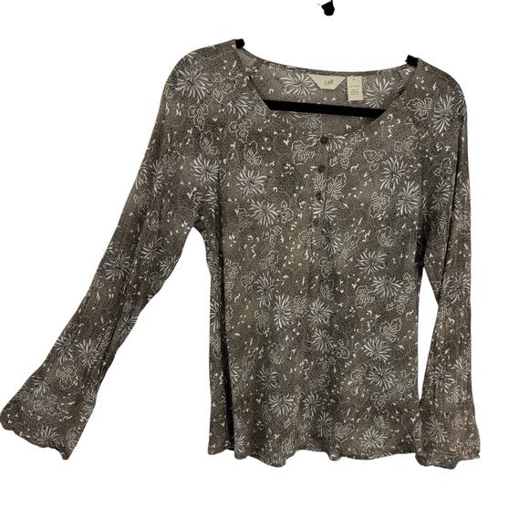 J Jill Medium Long Sleeve Top Gray Floral 1/4 Button Pullover Fairycore Y2K Vtg - Picture 1 of 9